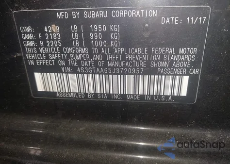 2018 Subaru Impreza 2.0I из США, поврежденный, VIN 4S3GTAA65J3720957